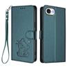 For iPhone 16e Wallet Case with Wrist Strap Love Cat Pattern Imprint Leather Phone Cover