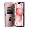 015 Style For iPhone 15 Pro Stand Case Leather Zipper Pocket Phone Cover with Strap