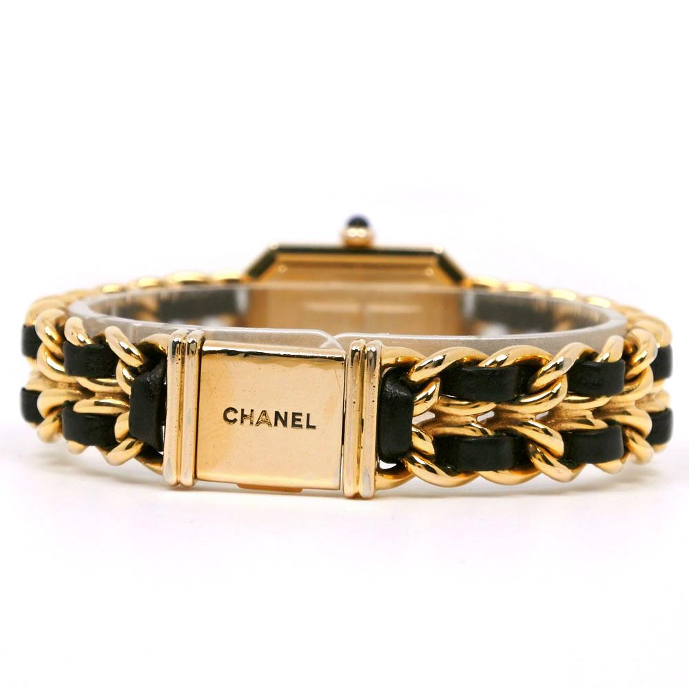 Chanel Premiere L Часы H0001 Черные / золото черный циферблат Позолоченные / кожа Кварцевые Аналоговый дисплей Женские Б/у