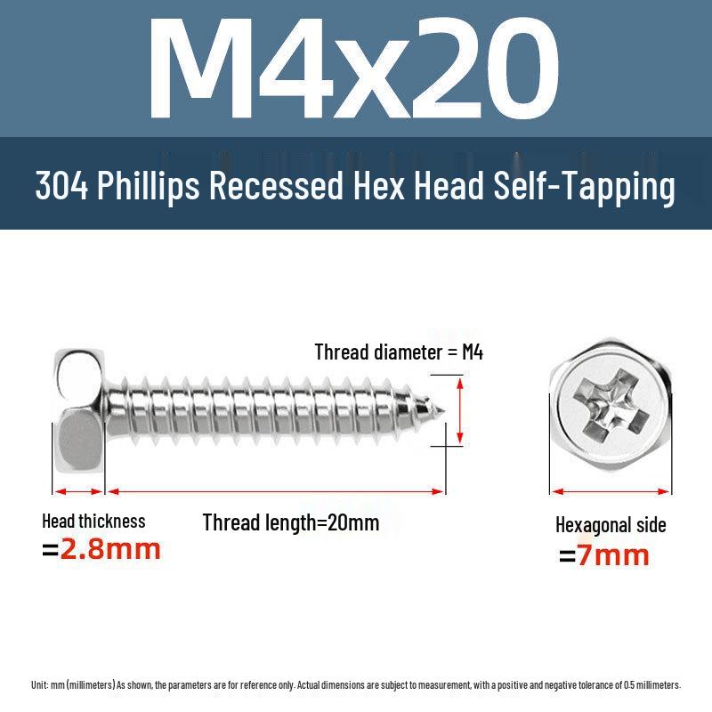 Yigu 304 Stainless Steel Phillips Recessed Hex and Slotted Self-Tapping Screws for Wood, M3-M8