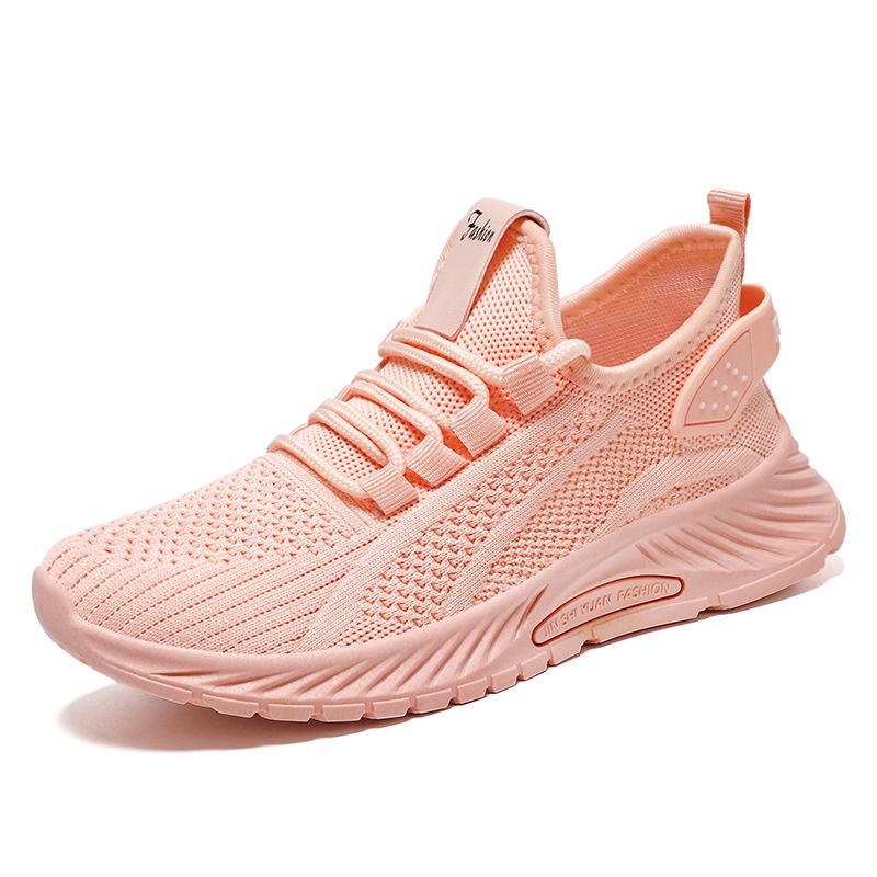Women's Shoes Processing Customized New Large Size Sports Shoes Flying Woven Running Shoes Soft Sole Breathable Single Shoes Light Mouth Shoes