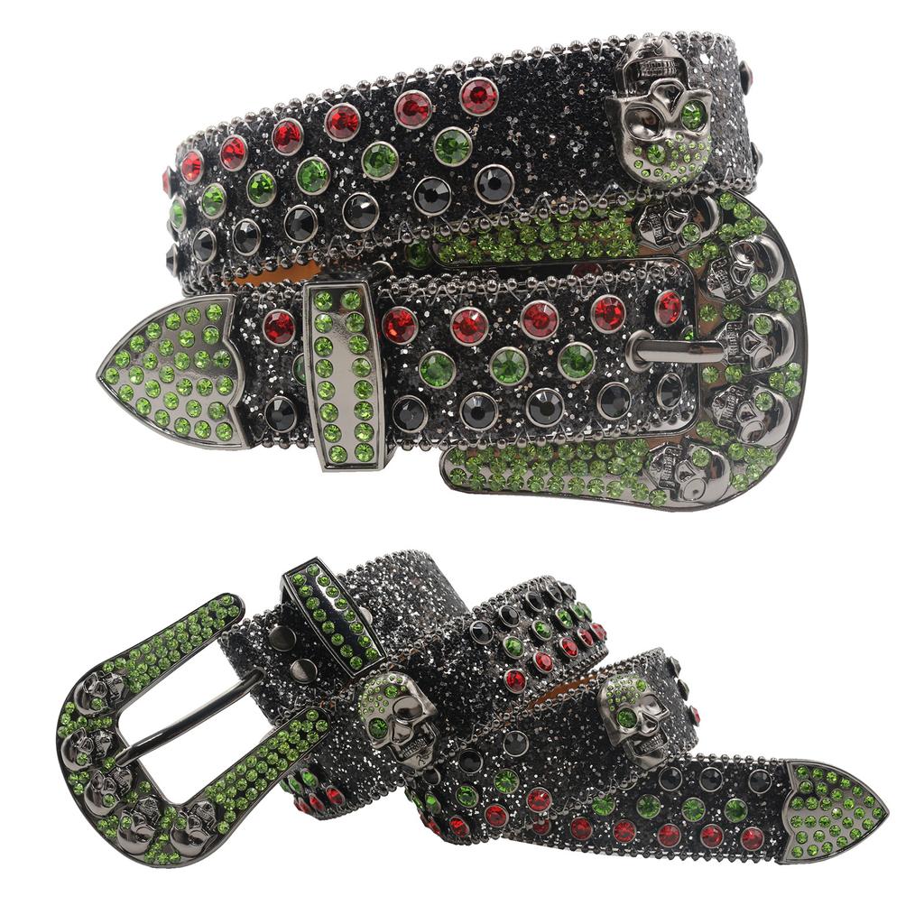 Большая голова черепа с бриллиантовым ремнем для мужчин и женщин, ремень с заклепками из акрилового кристалла с бриллиантами