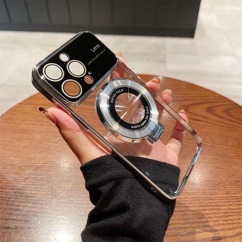 Применимо к Apple 14 Гальванизированный кронштейн с магнитной присоской с большим окном Чехол для мобильного телефона IPhone 15 Pro Непротекаемая крышка