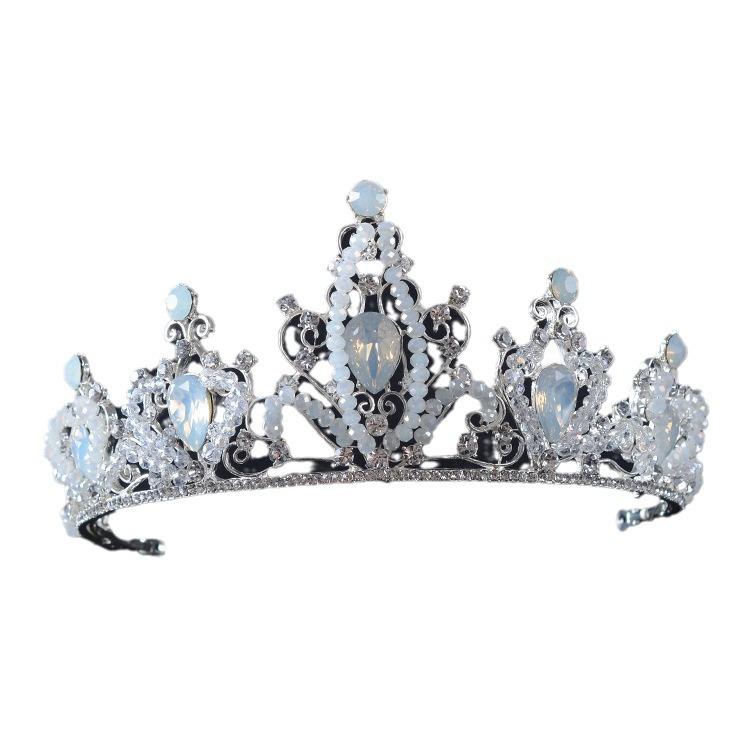 New Bridal Jewelry Exquisite Handmade White Diamond Round Crown Wedding Supplies Alloy Rhinestone Tiara