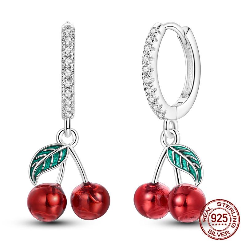 Original 100% S925 Silver Sweet Cherry Strawberry Sweetheart Avocado Women's Earrings Engagement Anniversary Gift