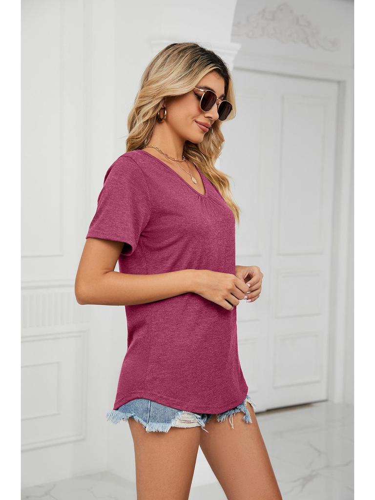 Свободная футболка с коротким рукавом и V-образным вырезом для женщин в европейском и американском стиле 2023 г.