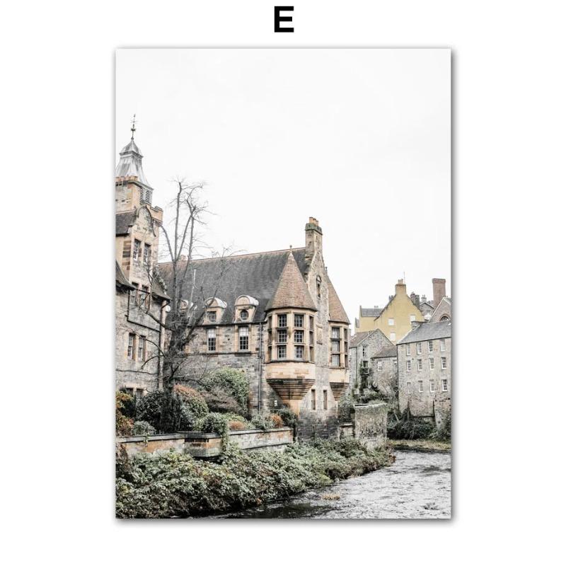 Настенная живопись на холсте Лондонский замок Зеленый холм Желтый цветок Скандинавские постеры и принты Настенные картины для декора гостиной