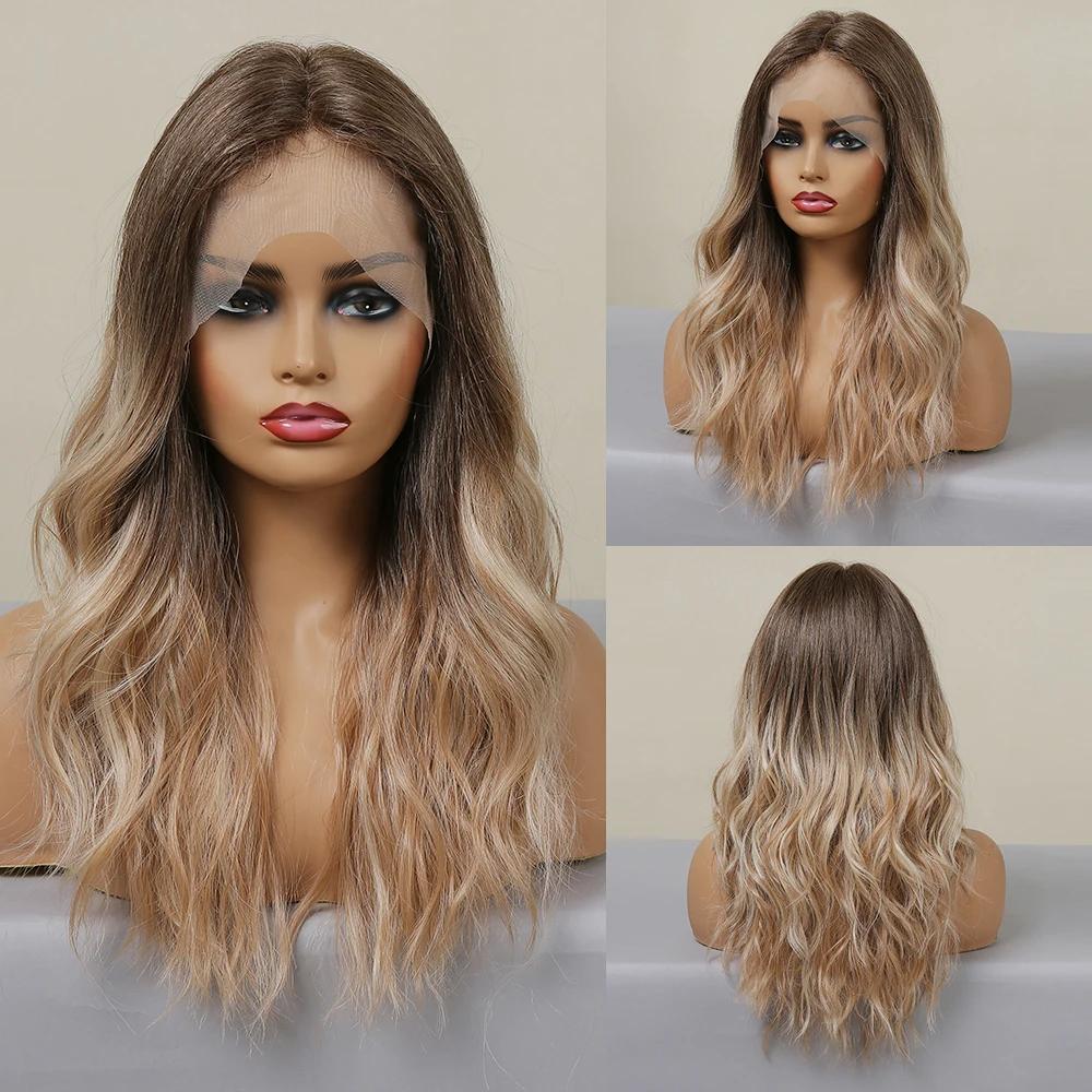 ALAN EATON Черные волнистые кружевные передние парики для женщин, длинные смешанные синтетические кружевные волосы, парик с натуральной линией роста волос, искусственные волосы