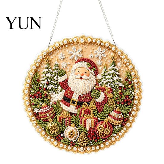 Acrylic Rhinestone Painting Set Christmas Suncatcher Kit, DIY Faux Pearl Art Ornament Crafts for Adults Beginner, Xmas Hanging