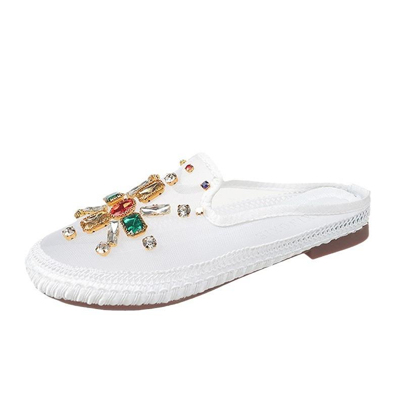 Baotou Half-drag Sandals Women's Outer Wear New Summer Fashion Mesh Breathable Roman Flat-bottomed Lady Slippers