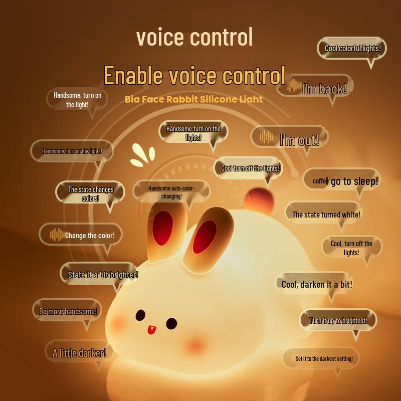Large Face Rabbit Night Light with Voice Control and Timer - Soft, Colorful, Cute Sleep Aid Atmosphere Light