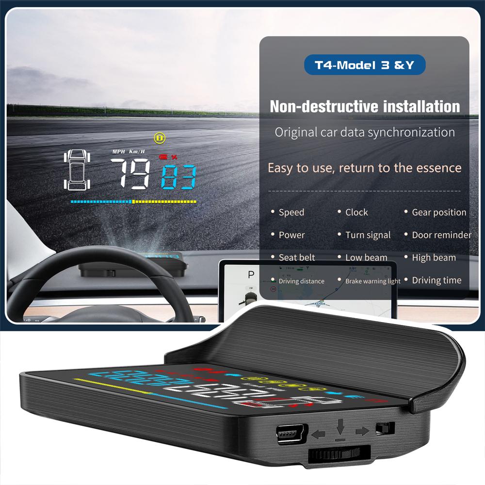 Для Tesla Model 3 и Model Y Зеркало HUD Проекционный дисплей Скорость Пробег Индикатор безопасности Время вождения Система индикатора двери