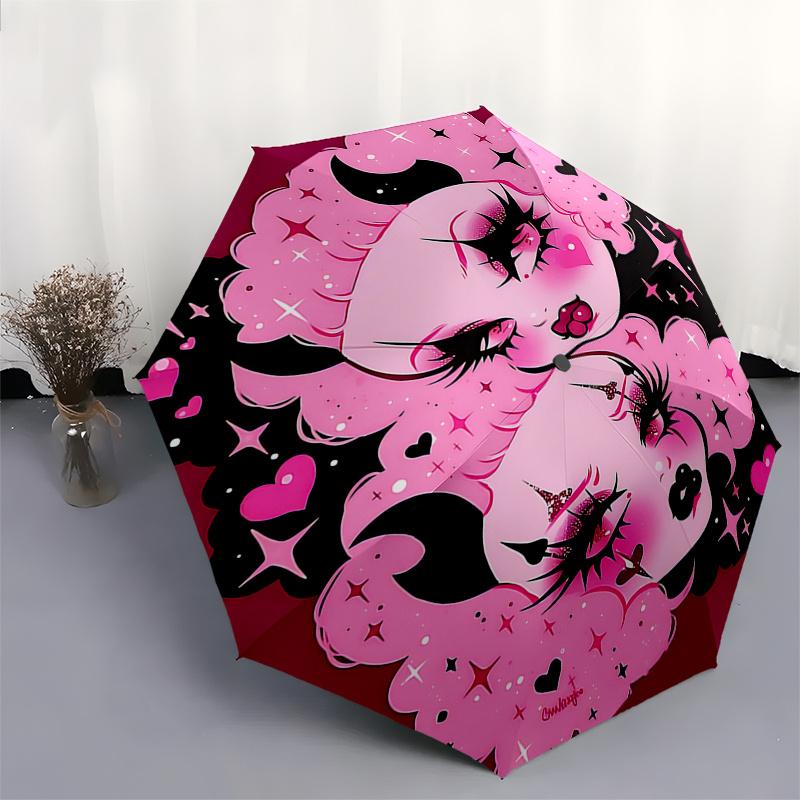 Pink Gothic Pin-Up Girl Umbrella - Automatic Opening/Closing, Foldable Design, 8-Rib Iron Frame, Festival Gift for Fans and Travelers0104219