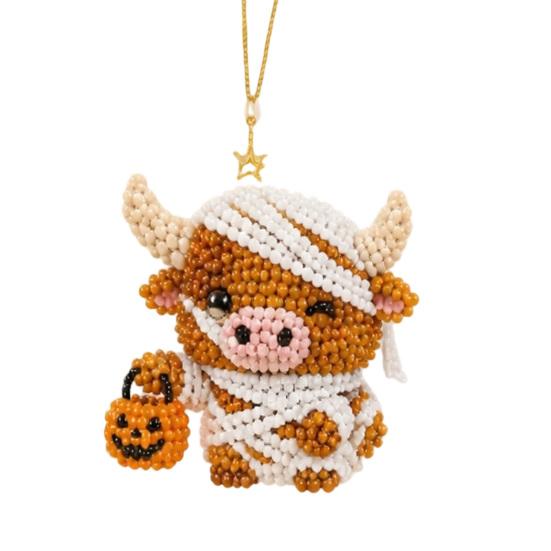 Yousheng 3D Beaded Animal Kit,Cute Tiny Highland Cow Beading Kit with Colorful Embroidery Beads And Instructions,Handmade Bead Art Craft for Beginners