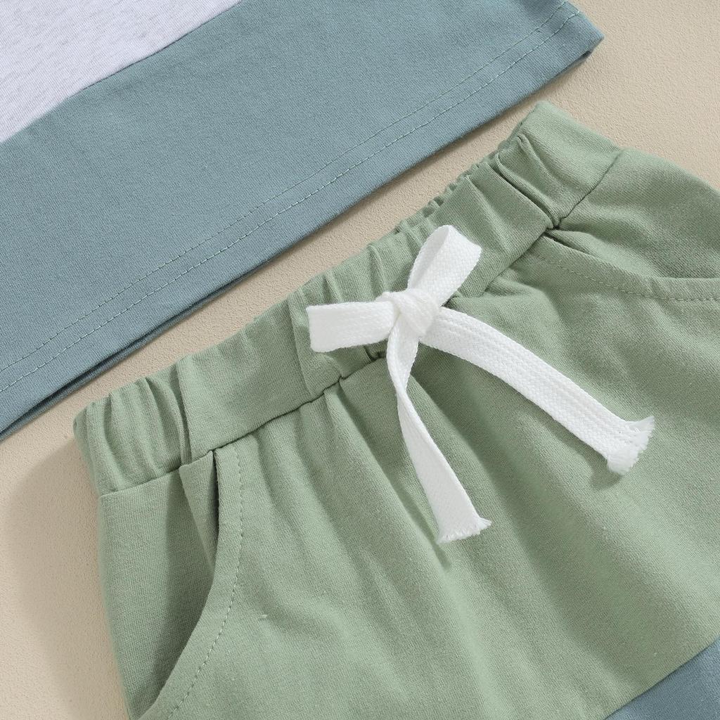 2Pcs Baby Boy Summer Outfits 6M 12M 18M 24M Sleeveless Contrast Color Pocket Tank Tops + Shorts Set Toddler Clothes