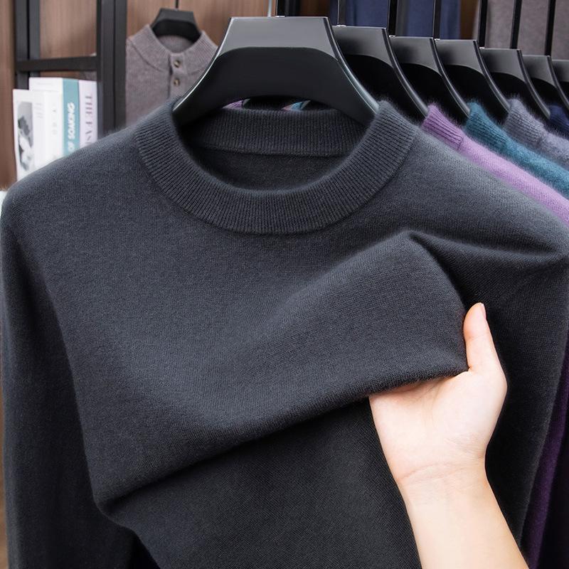 Puyuan 100% All-Wool Men'S Autumn And Winter Round Neck Solid Color Fine Imitation 36 3-Strand Semi-Worsted Wool Anti-Lift
