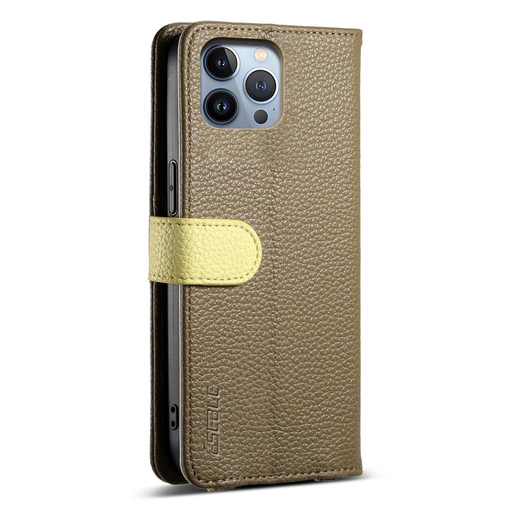 ESEBLE E11 For iPhone 15 Pro Max Case Zipper Pocket Litchi Texture Leather Phone Cover with Mirror and Wrist Strap