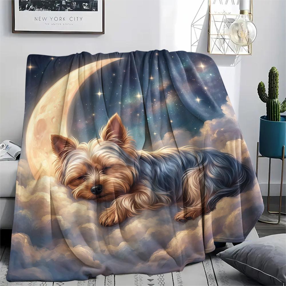 Cloud moon cat dog sleep Print Flannel Blanket,High quality Comfortable for All Seasons,Home Decor,Warmth and Comfort,Perfect for Christmas Gifts