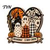 Wooden Ghost Skull Decorations Halloween Table Sign, Plaid Pumpkin Desktop Ornament with Stand, Kid Friendly Party Supplies Farmhouse Fall Home Decor