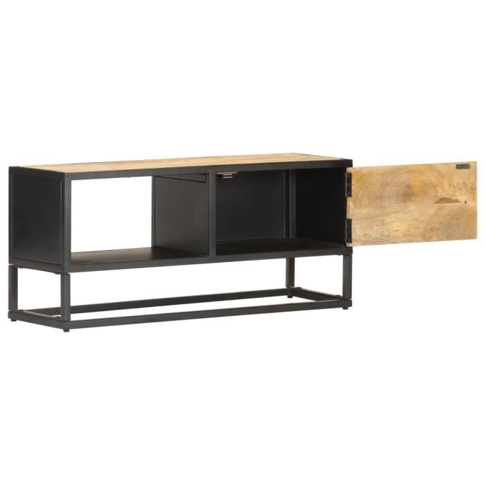 VidaXL Meuble TV avec porte sculptée 90x30x40 cm Bois de manguier brut
