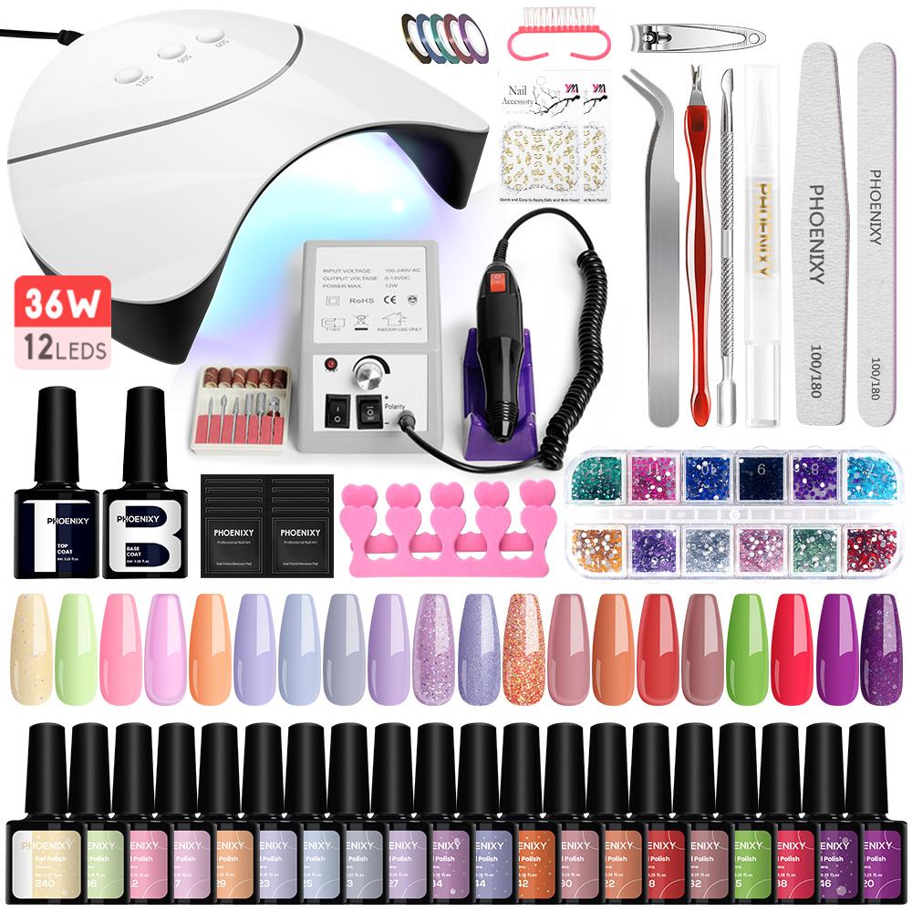 PHOENIXY Набор гель-лака для ногтей Pure Color Polish Полигель для ногтей Soak Off Gel с УФ-светодиодной лампой 36 Вт Набор маникюрных инструментов Стартовый и профессиональный