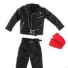 1:12 Man PU Leather Jacket Set Suit with Pants Belt Scarf Action Figures Clothes Outfit Costume Mini