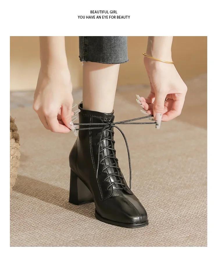 Women High Heels  New Lace Up Fashion Simple Fashion Boots Outdoor Trend Walking Short Boots Short Shoes Luxury Comfy 2024