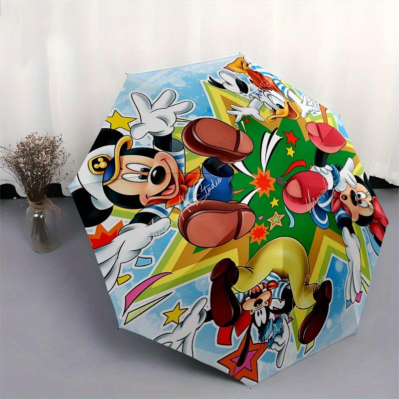 Mickey Mouse, Disney Characters Automatic Opening and Closing Umbrella - 8 Ribs Portable Folding Umbrella with Plastic Handle, Suitable for