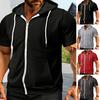 Мужская футболка с капюшоном на молнии, летняя футболка с коротким рукавом, однотонная футболка с полной молнией и карманами для повседневных занятий спортом, уличного спорта, спортзала