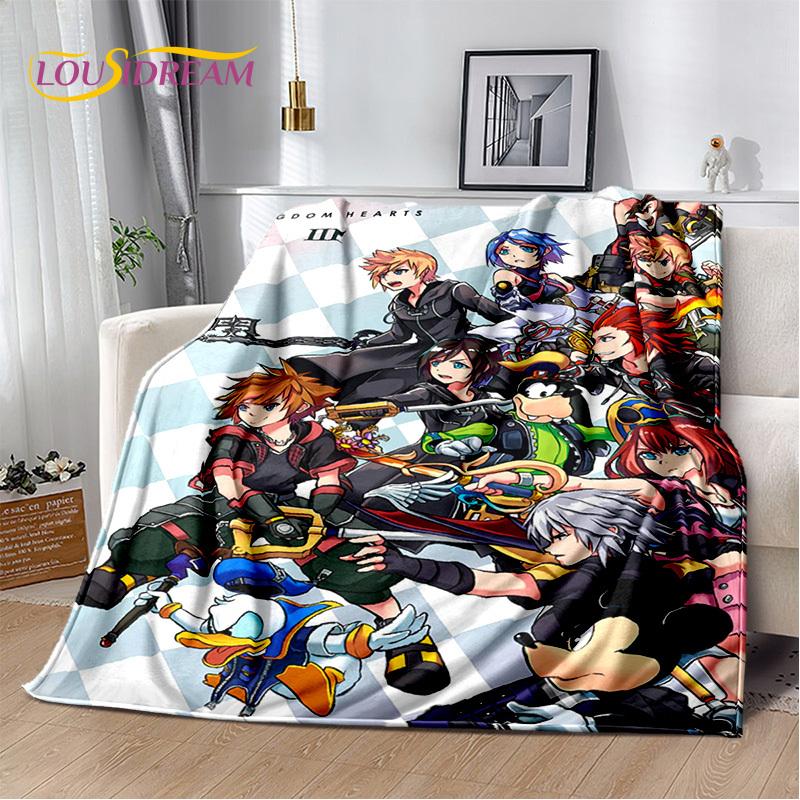 Cartoon Kingdom Hearts Games 3D Soft Flannel Blanket for Beds Bedroom Sofa Picnic,Throw Blanket for Cover Outdoors Leisure Gift