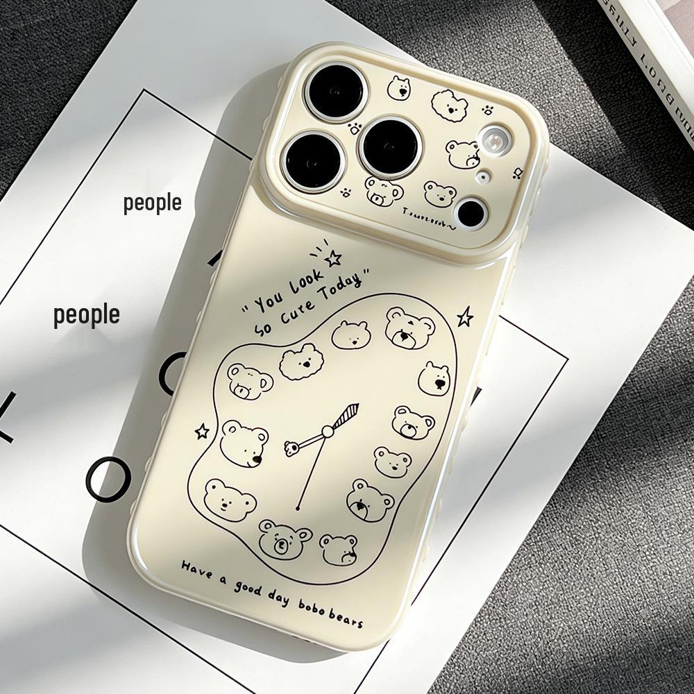 Чехол для iPhone 17/17 Pro с изображением Черного медведя, часов и буквы: Защитная крышка, устойчивая к падениям, совместимая с Apple 16/15/14.