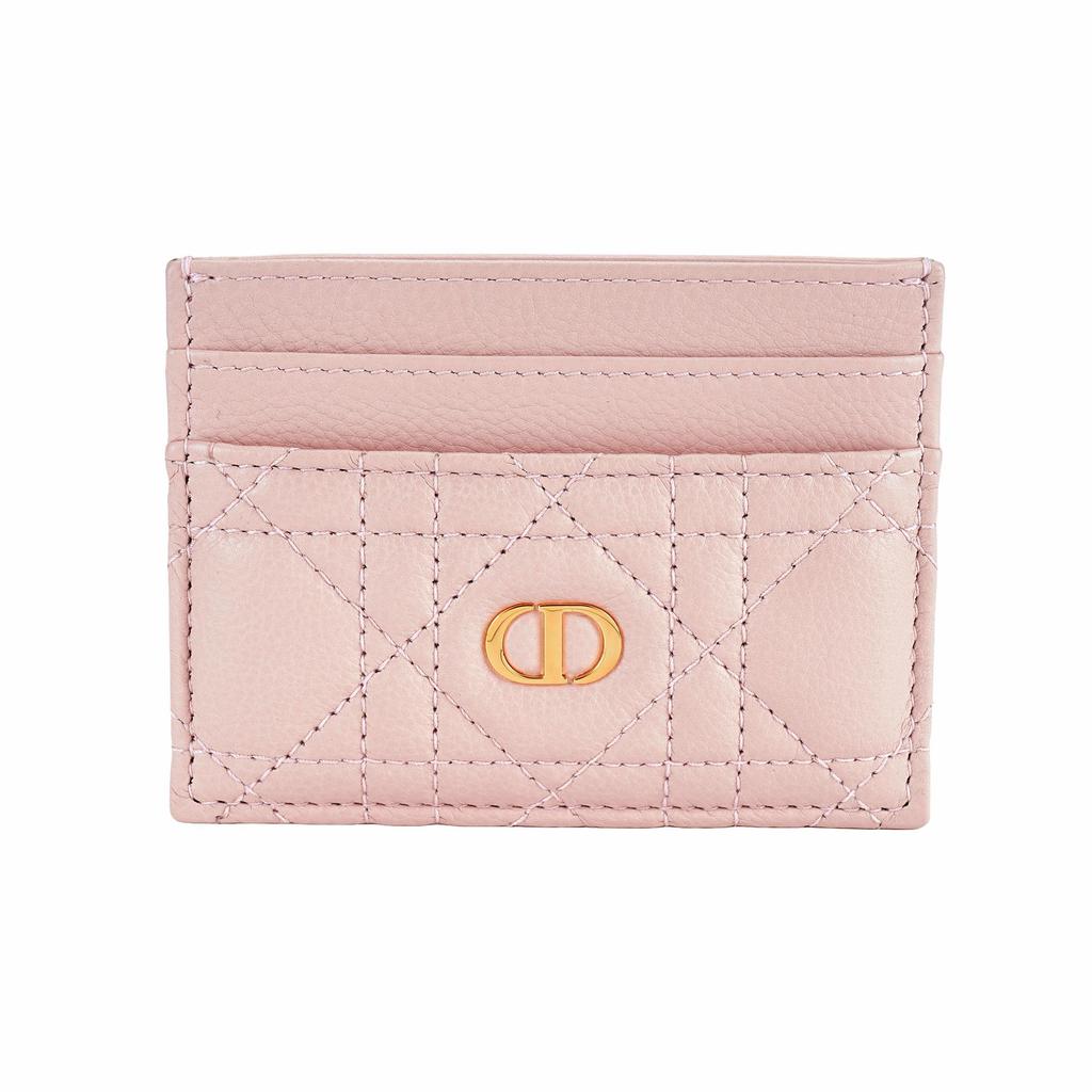 Dior Кожаный держатель для карт Caro с тиснением в виде букв, мягкая коровья кожа, женский держатель для карт, цвет 'Blush-Pink' S5130UWHC-M413