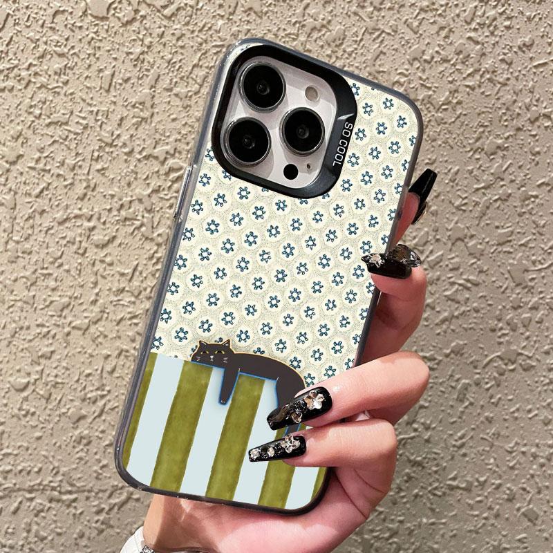 Милый Узор Полосатый Мультяшный Кот Лазерный Чехол для Телефона Для iPhone 13 Mini 12 11 Pro Max 17 16 15 14 Pro Max Plus 17 Air Задние Крышки