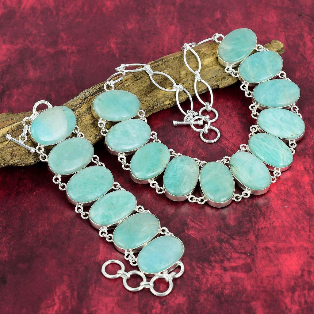 Beauteous Amazonite Gemstone Jewelry, Handmade Bracelet & Necklace Jewelry Set, 925 Solid Sterling Sliver Jewelry For Thanksgiving