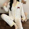 High-value simple striped puppy ins imitation cotton lapel cardigan spring new long-sleeved pajamas women's suit