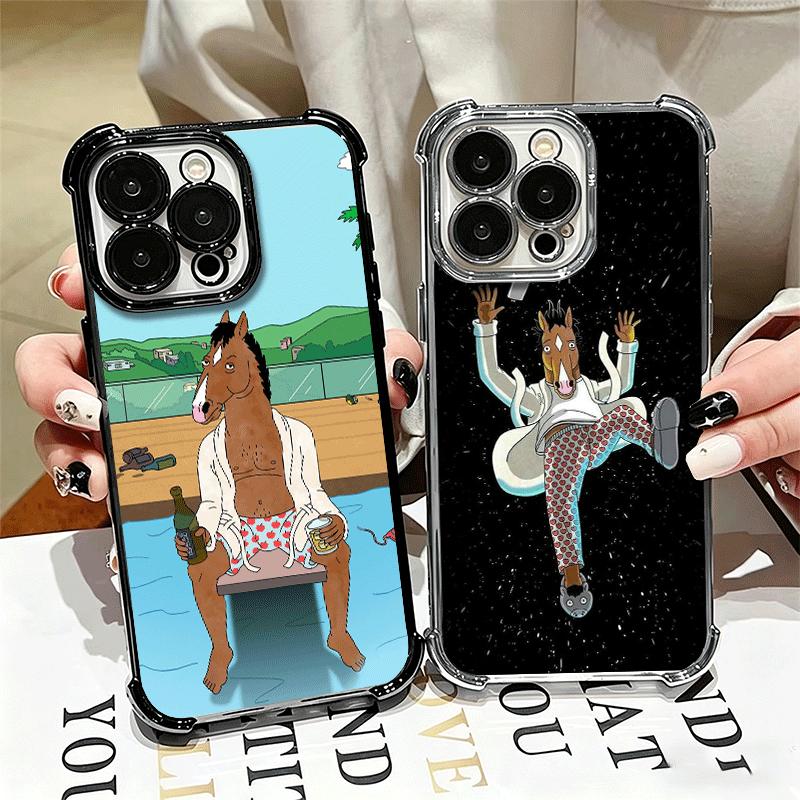 B-BoJack H-Horseman Смешной Позолоченный Чехол для Телефона Для Iphone 16 17 Pro Max Air 16E 14 15 Plus 12 13 Mini Защита от Падения Подушка Безопасности Чехол