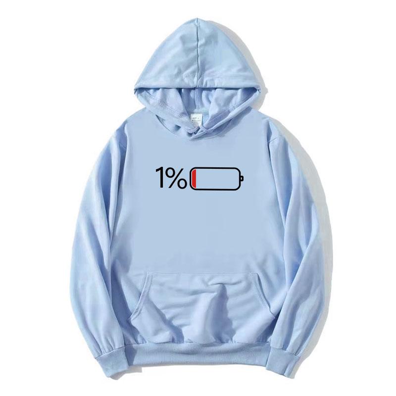 1 Percent Low Battery Status Icon Minimalist Hoodies Long Sleeve Women Men Sweatshirt with Pocket Graphic Print Pullover Unisex