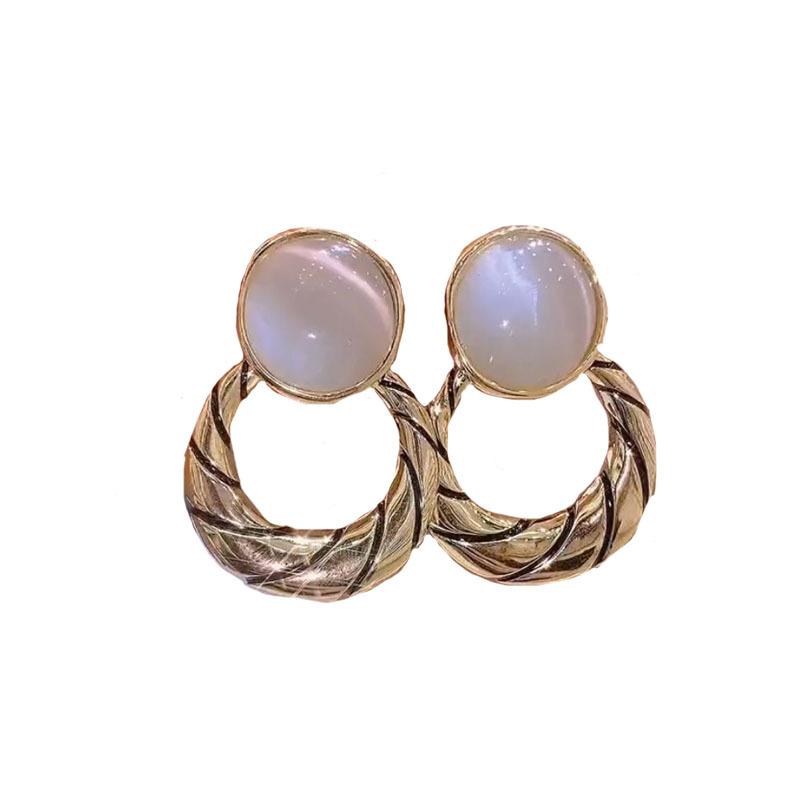 Simple Cat Eye Stone Earrings, Round Temperament Earrings, Fashionable and Trendy Earrings for Women
