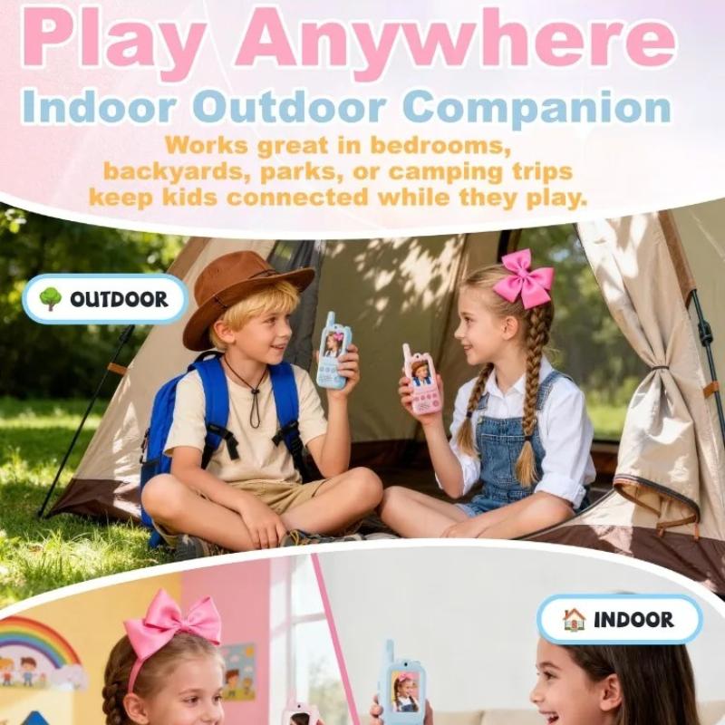 New Upgraded Video Walkie Talkies for Kids 2 Pcs Chat Games Long Range Rechargeable Outdoor Camping Toys Boys Girls Birthday Gift with Camera Function
