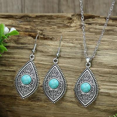 GemChic Женское новое винтажное ожерелье с подвеской из бирюзового сплава, комплект из двух предметов, классический подарок на день рождения, Рождество