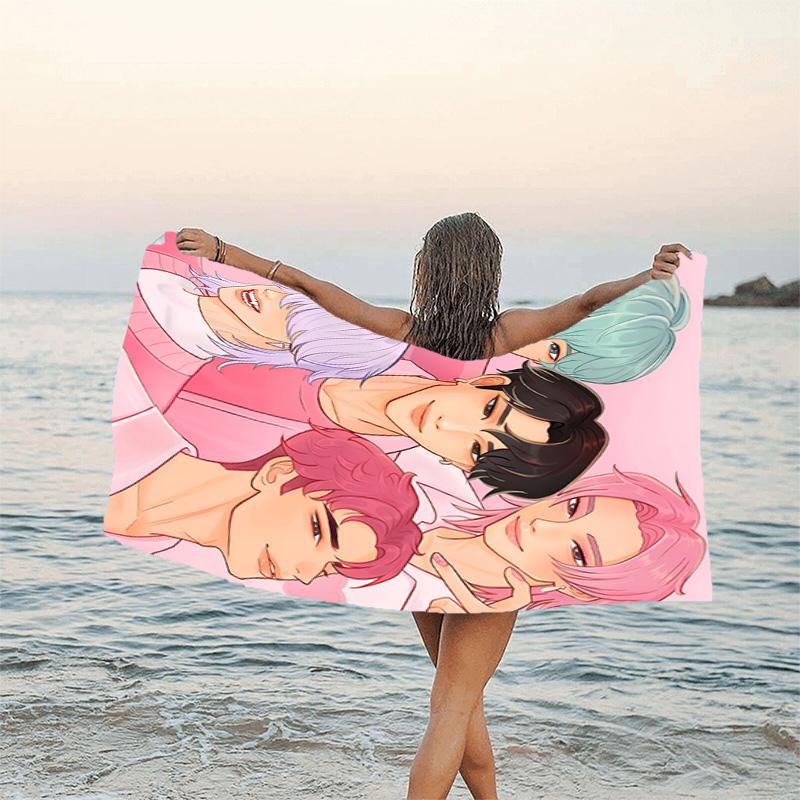 1pc KPop Demon Hunters SAJA BOYS1 Beach Towel, Beach and Seaside Swimming Pool Equipment, Fashion Pattern, Rectangular, Travel Essentials