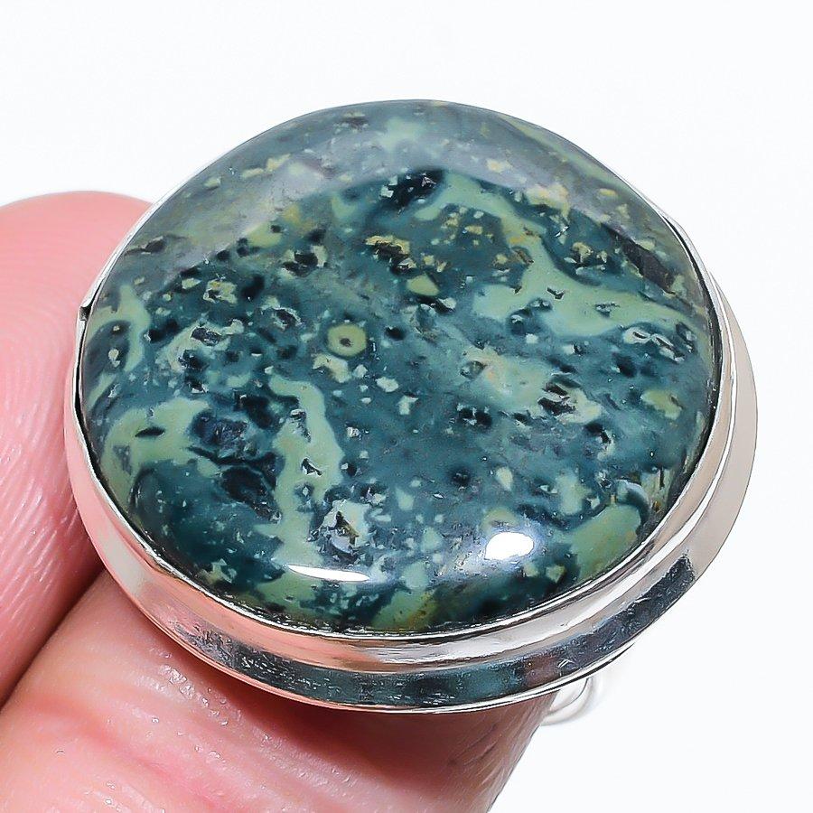 Камбаба Яшма Ручной работы Ювелирное изделие Кольцо из стерлингового серебра 925 пробы Размер 8 H2Y83
