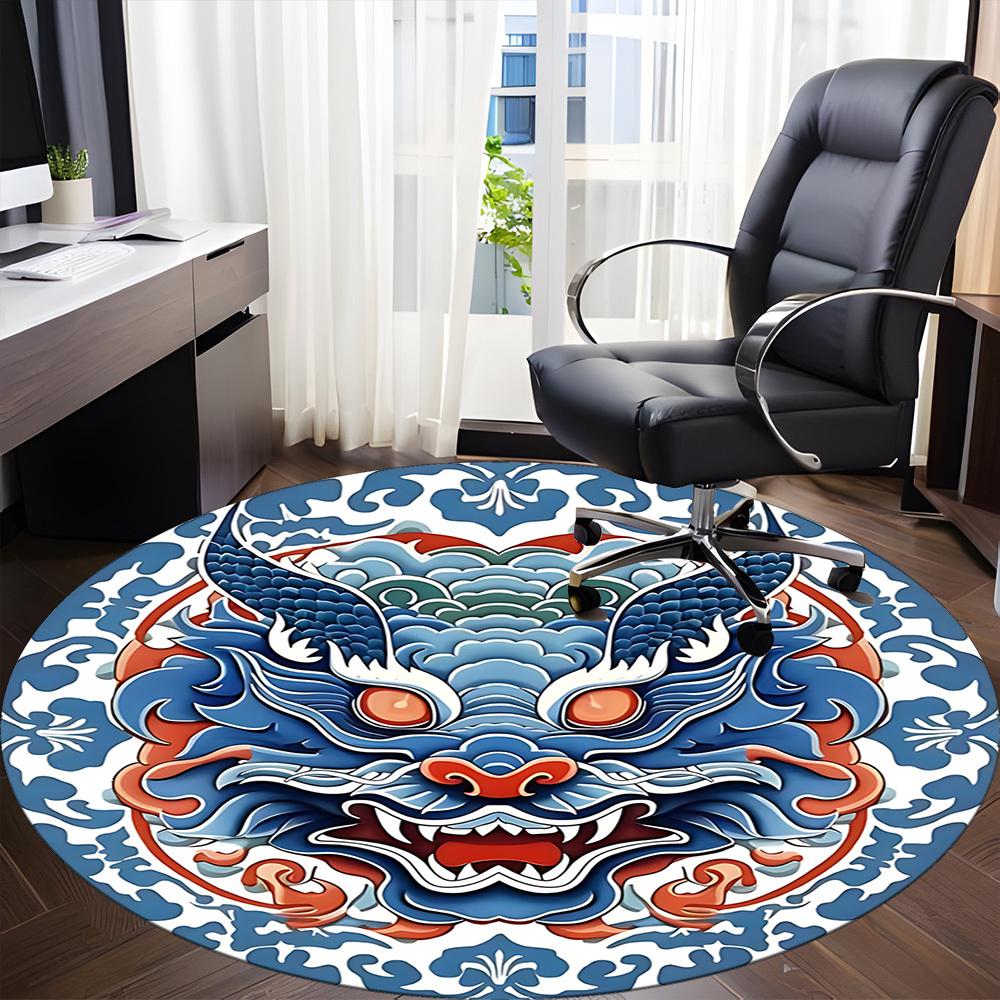 1pc Dragon Mask Office Round Area Rug, Indoor Mat Suitable For Office, Under Office Chairs Bedroom Living Room Home Decor, Room Deco 091