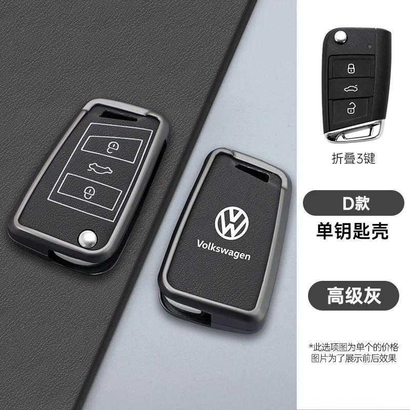 Valve Stems Caps For VOLKSWAGEN VW New Zinc Alloy Leather Car Remote Key Case Cover Protector Holder Shell For VW Volkswagen Gol xb5