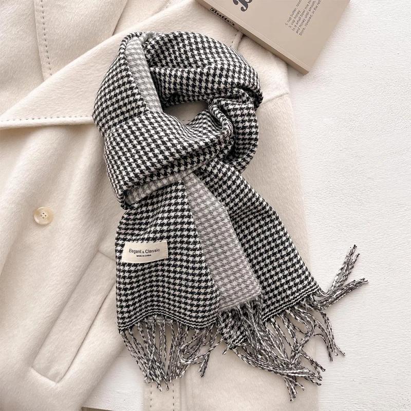 Autumn/Winter New Nordic Simple Thousand Bird Checkered Scarf British Versatile Shawl Double Sided Tassel Plaid Scarf