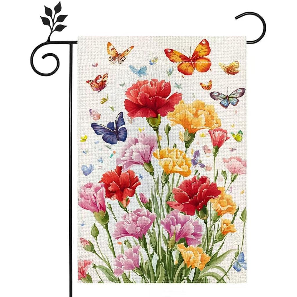 Spring Carnations Flowers Garden Flag Colorful Floral Welcome Yard Outdoor Flag Double Sided