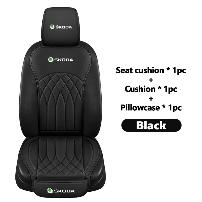 qjpmd2 For Skoda Leather Car Seat Cushion Breathable Headrest Seat Protect Mat Accessories S Kodiaq Octavia 2 3 Yeti Karoq Rapid Fabia