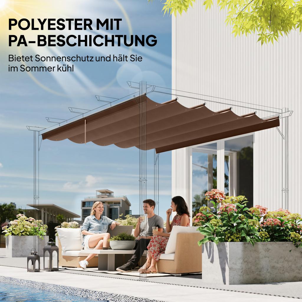 Retractable Pergola Cover, 2.55 x 2.5 m Replacement Canopy Fabric for 3 x 3 m Frame, Roof Top Only, Brown