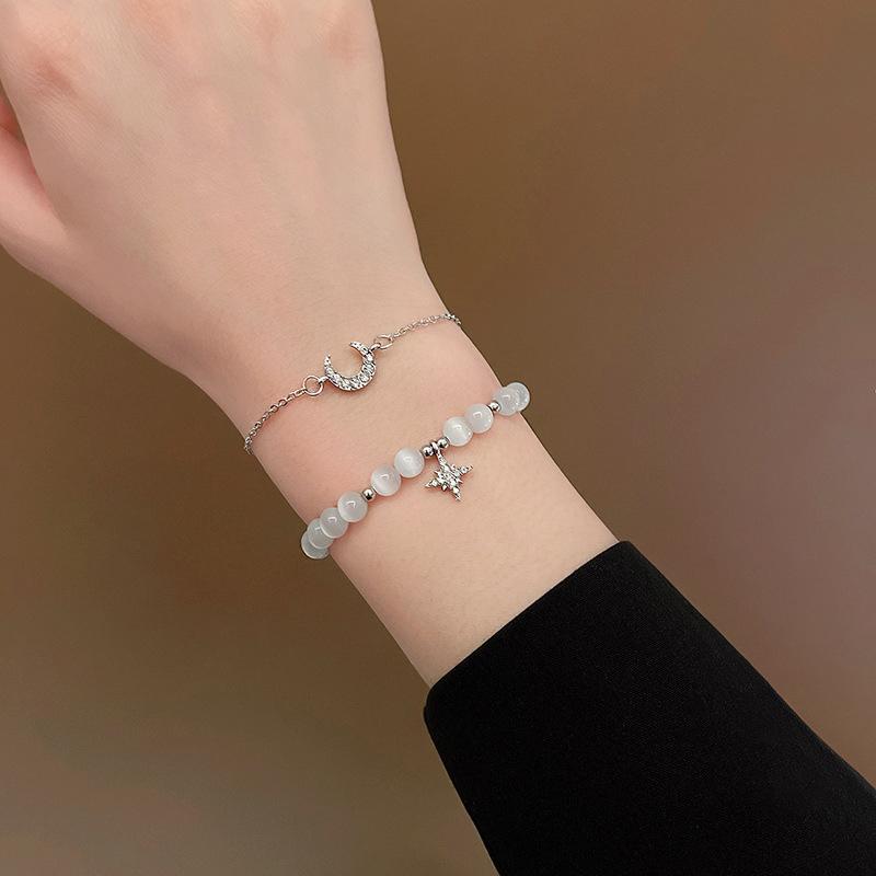 Exquisite Pink Bracelets For Women Cute Star Moon Bracelet Metal Chain Beads Bracelet Sister Girlfriend Gift