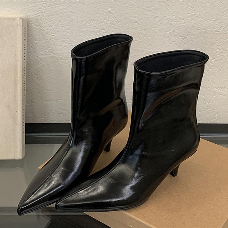 Eilyken Зимние новые модные короткие ботильоны женские с острым носком элегантные тонкие туфли на низком каблуке женские туфли-лодочки